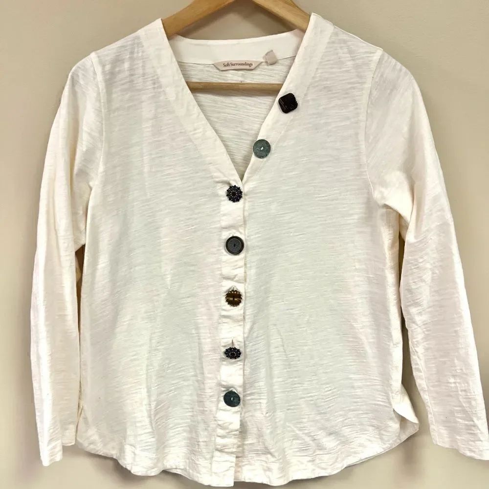 Soft Surroundings cream cotton button down XS